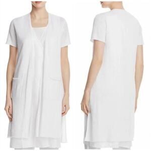 Eileen Fisher Short Sleeve Organic Linen Knit Cardigan White Size Large Cozy NWT